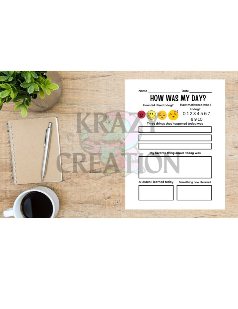 How Was My Day Journaling Sheet (Emailed to you)