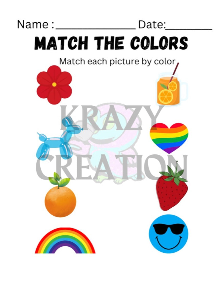 Match The Colors Toddler Worksheet (Shipped to you)