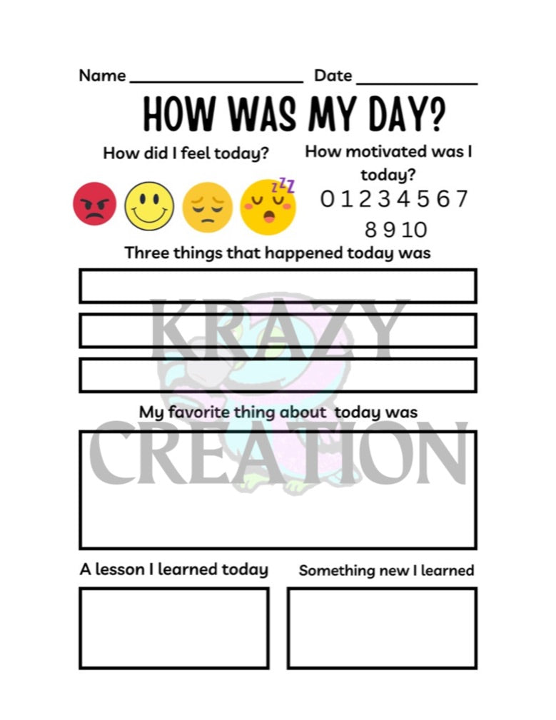 How Was My Day Journaling Sheet (Shipped to you)