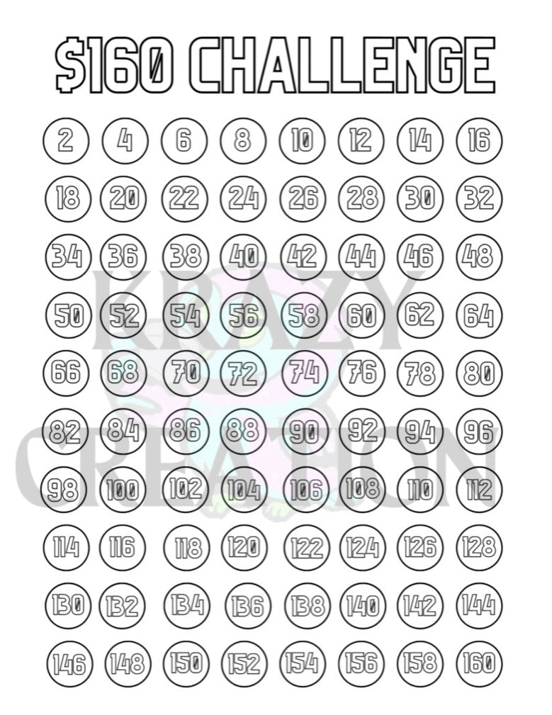 $160 Challenge Sheet (Emailed to you)
