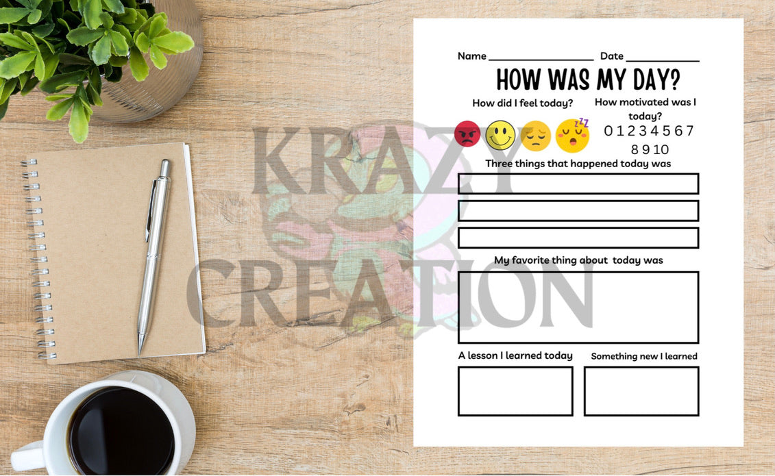 How Was My Day Journaling Sheet (Shipped to you)